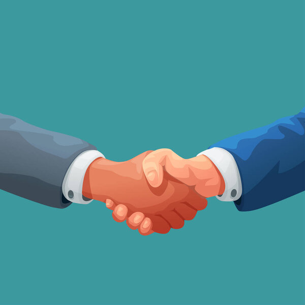 иллюстрация рукопожатия пары бизнесменов на синем фоне