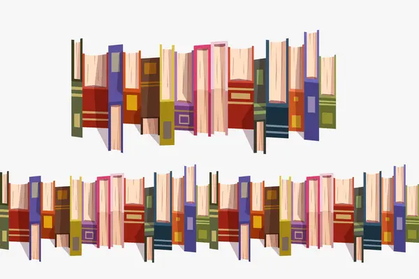 Karikatür Tarzı Yüksek Açı Görünümlü Çeşitli Renkli Kitaplardan Oluşan Kusursuz Stok Illüstrasyon