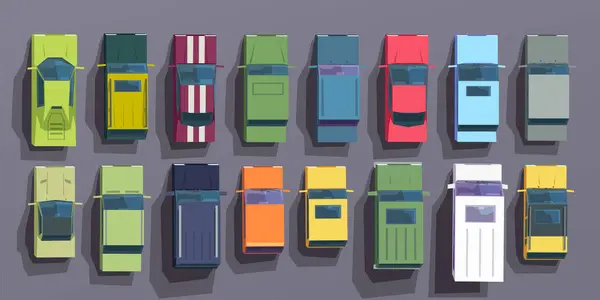Illustrazione Grande Set Varie Auto Colorate Cartone Animato Diverse Forme Vettoriali Stock Royalty Free