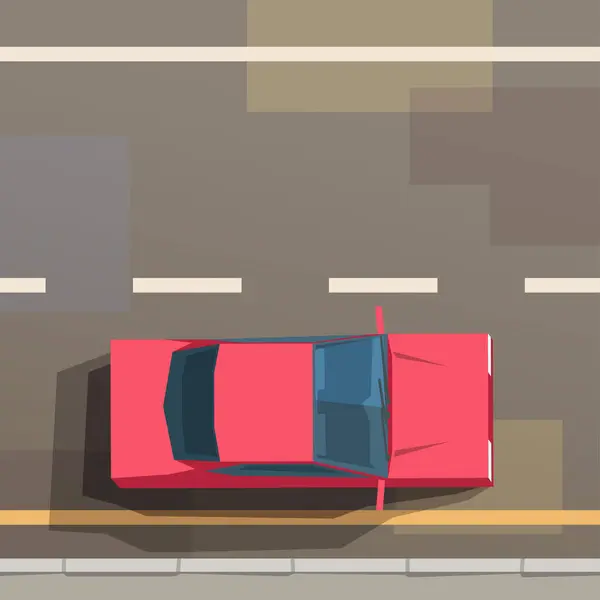 Çizgi Film Tarzında Yukarıdan Geniş Yol Manzaralı Kırmızı Arabanın Çizimi Telifsiz Stok Vektörler