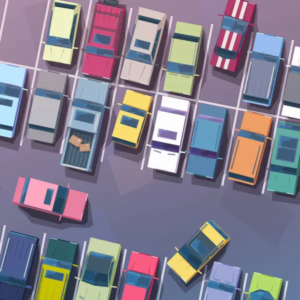 Illustration Des Großen Parkplatzbildes Von Oben Voll Mit Verschiedenen Fahrzeugen Stockvektor