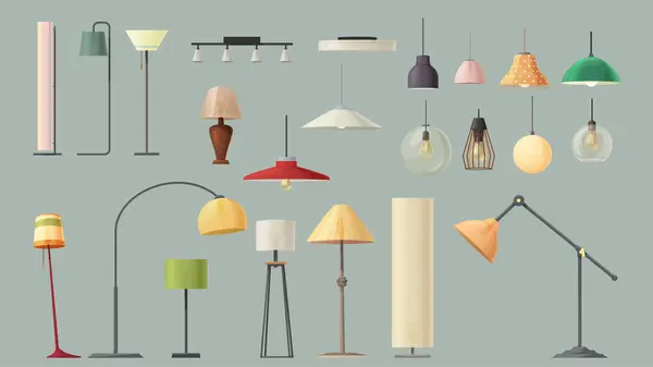 Illustration Diverses Lampes Électriques Dans Grand Ensemble Isolé Sur Fond Vecteur En Vente