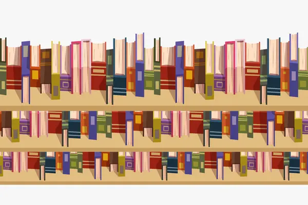 Illustration Wooden Shelves Full Various Books Cartoon Design View Top Ліцензійні Стокові Вектори