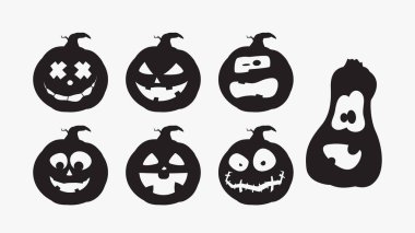 Cadılar bayramı balkabağı siluetleri beyaz arkaplanda koyu renkli izole edilmiş