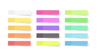 Gerçekçi tasarımda gölgeli parlak yapışkan sayfa işaretleyicilerinin gösterimi beyaz arkaplanda izole edilmiş büyük bir set