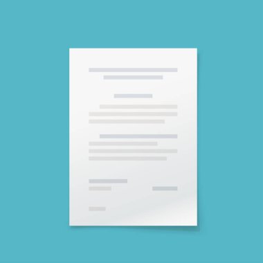 Gerçekçi bir gölgeyle yüzeyde duran basit kağıt döküman ön görünümü