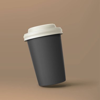 Kahverengi arka planda yumuşak bir gölgeyle zıplayan gerçekçi bir kahve fincanı çizimi