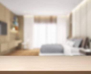 Masa üstü ve bulanıklık arka planda yatak odası