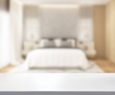 Masa üstü ve bulanıklık arka planda yatak odası