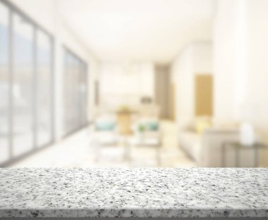 Masa üstü ve arka planın bulanık oturma odası