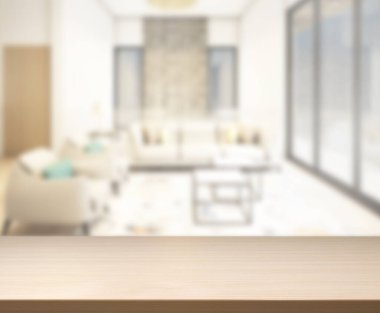 Masa üstü ve arka planın bulanık oturma odası