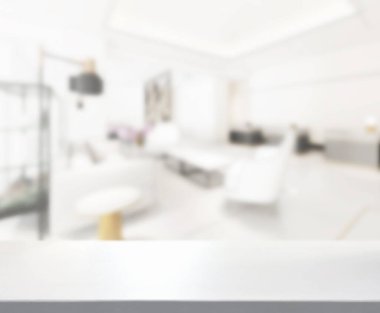 Masa üstü ve arka planın bulanık oturma odası