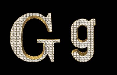 3d render Gold with diamond lowercase And uppercase Letters