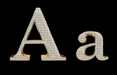 3d render Gold with diamond lowercase And uppercase Letters