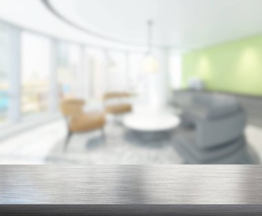 Masa üstü ve arka planın bulanık oturma odası