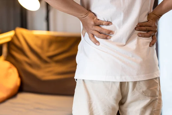 Back View Asian Man Having Backache Stressed People Suffering Waist — Stock Photo, Image