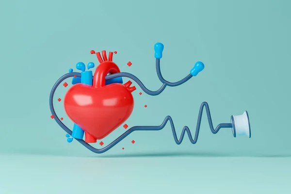 Vykreslování Koncept Zdravotní Péče Lékařské Ilustrace Srdce Stetoskopem — Stock fotografie