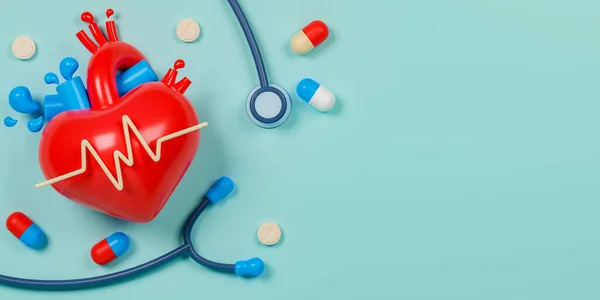 Rendering Konzept Gesundheitswesen Und Medizinische Illustration Herz Mit Stethoskop Und — Stockfoto