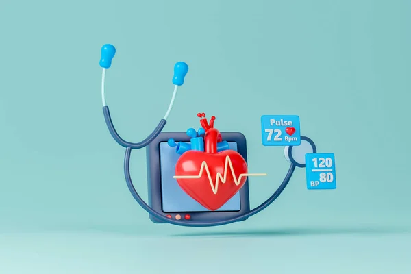 Rendering Konzept Gesundheitswesen Und Medizinische Illustration Stethoskop Mit Herz Puls — Stockfoto