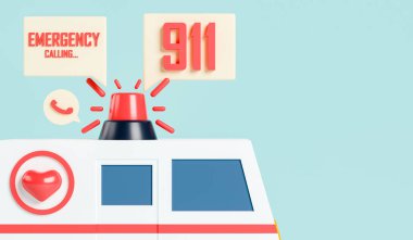 3D görüntüleme acil çağrı çizimi. Sağlık hizmetleri ve tıbbi hizmetler illüstrasyonunu kabul et.