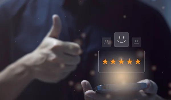 People Give Five Stars Review Thumb Business Customer Service Satisfaction Zdjęcia Stockowe bez tantiem
