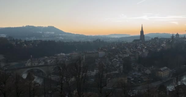 Dag Till Natt Förfaller Cityscape Historiska Gamla Stan Bern Schweiz — Stockvideo