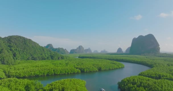 Luchtfoto Van Phang Nga Baai Nationaal Park Krabi Thailand Prachtige — Stockvideo