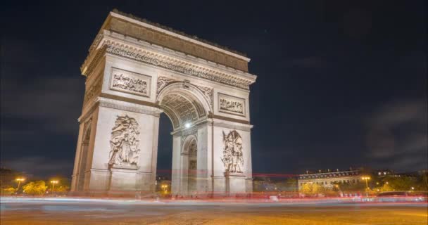 França Crepúsculo Urbano Timelapse Tráfego Arco Triunfo Noite Outono Inverno — Vídeo de Stock