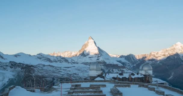 Letecký Dron Přeletěl Gornergrat Matterhornovým Výhledem Podzim Švýcarsku Majestátní Horské — Stock video