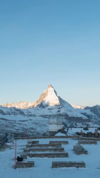 Drohnenüberflug Gornergrat Mit Matterhornblick Herbst Der Schweiz Majestätische Berggipfel Ikonischen — Stockvideo