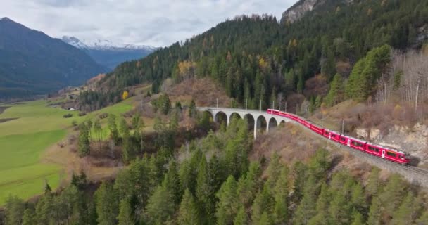 Landwasser Viadukt Pohled Světové Dědictví Luxusním Ledovcem Bernina Vyjádřit Švýcarských — Stock video