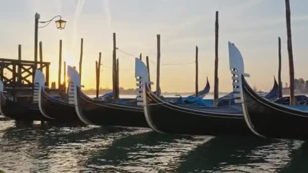 Nanılmaz Panoramik Manzara Gündoğumu San Marco Meydanı Yakınındaki Ünlü Gondol — Stok video
