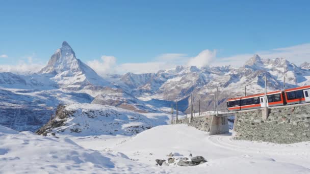 Static Shot Linii Kolejowej Gornergrat Bahn Wspinaczka Szczyt Stacji Matterhorn — Wideo stockowe
