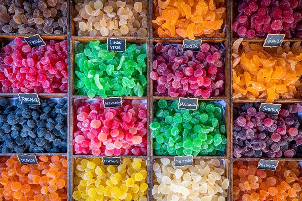 Süßigkeiten Verschiedenen Farben Und Texturen Vordergrund Dargestellt Mit Zucker Auf — Stockfoto