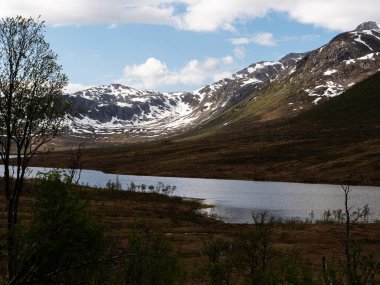 Önünde bir nehir olan Norveç dağları
