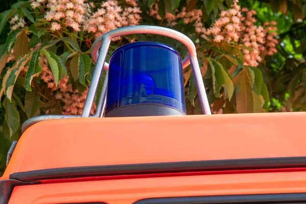 Синий Свет Пожарную Машину Решеткой — стоковое фото