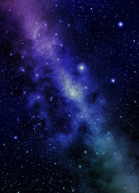 Evrende galaksi ve atmosferde karanlık arka planda küçük yıldızlar