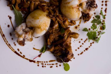 mantarlı ve otlu ahtapot