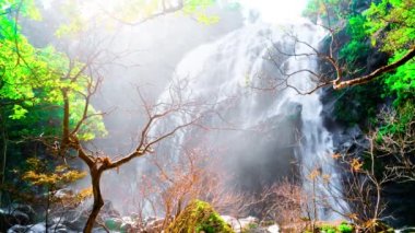 Dağlarda şelale, Khlong Lan Şelalesi, Khlong Lan Ulusal Parkı, Kamphaeng Phet, Tayland 'da onsen atmosferi..