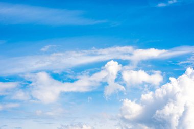 clouds and blue sunny sky,  white clouds over blue sky, Aerial view,  nature blue sky white cleat weather.
