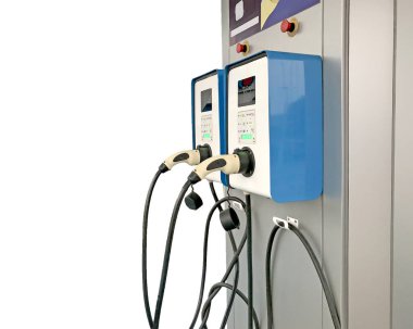 EV bataryalarını şarj etmek için elektrikli araba şarj istasyonu, EV şarj istasyonu merkezi kendi kendini dolduran kullanıcı UI görsel ikon ekran