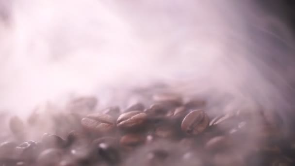 Coffee Beans Roasting Smoke Selective Focus Soft Focus — Stok Video