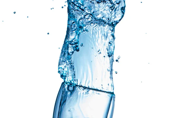 Drinking Water Splashing Glass White Background — Stock Photo, Image