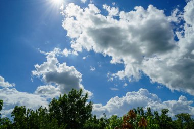 clouds and blue sunny sky,  white clouds over blue sky, Aerial view,  nature blue sky white cleat weather.