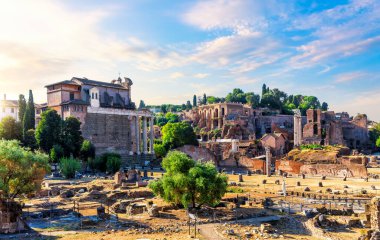 Roman Forum remains, Temples and columns, Italy.