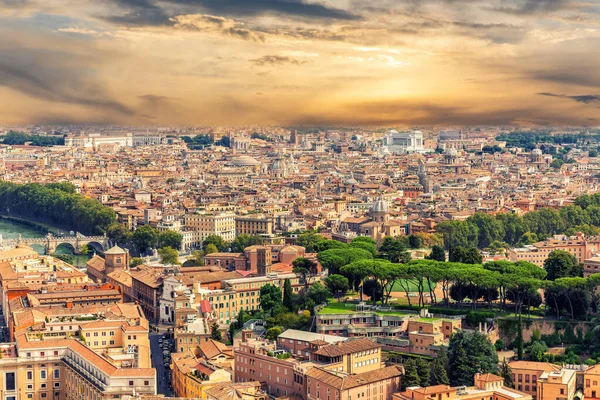 stock image Aerial view of the roofs of Rome main sights at sunset, Italy.