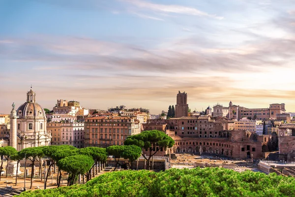 stock image Trajans Forum remains withTrajans Column and Basilica Ulpia, Rome, Italy.