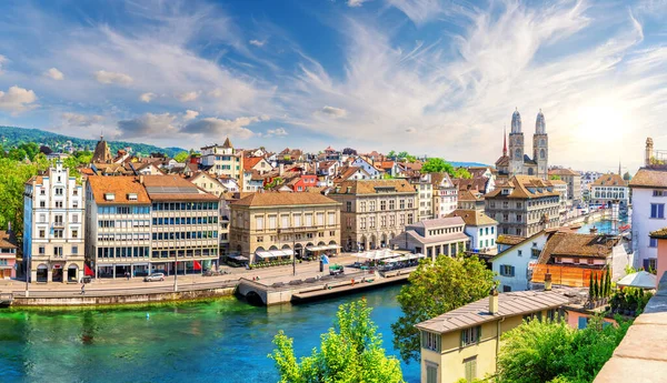 Sviçre Nin Zürih Şehrinde Hava Gün Batımı Manzarası - Stok İmaj