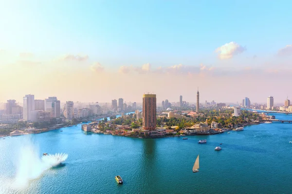 Cairo Panorama Centro Cidade Vista Sobre Nilo Gezira Ilha Pontes — Fotografia de Stock