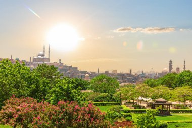 Kahire El-Azhar Parkı ve Muhammed Ali Camii ve Sultan Hasan Camii, Mısır.